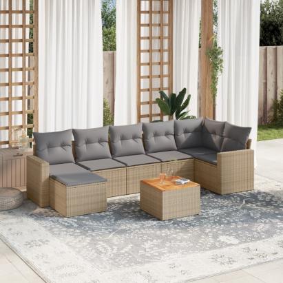 Set canapele de grădină, 8 piese, cu perne, bej, poliratan GartenMobel Dekor