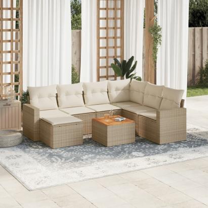 Set canapele de grădină, 8 piese, cu perne, bej, poliratan GartenMobel Dekor