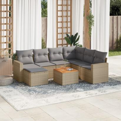 Set canapele de grădină, 8 piese, cu perne, bej, poliratan GartenMobel Dekor