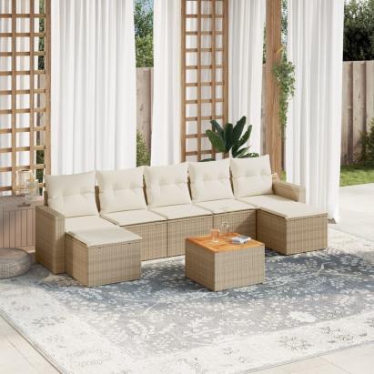 Set canapele de grădină, 8 piese, cu perne, bej, poliratan GartenMobel Dekor