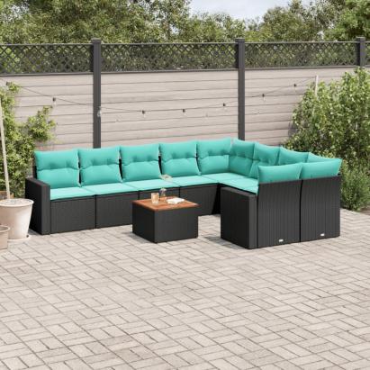 Set canapele de grădină cu perne, 10 piese, negru, poliratan GartenMobel Dekor