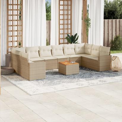 Set canapele de grădină cu perne, 11 piese, bej, poliratan GartenMobel Dekor