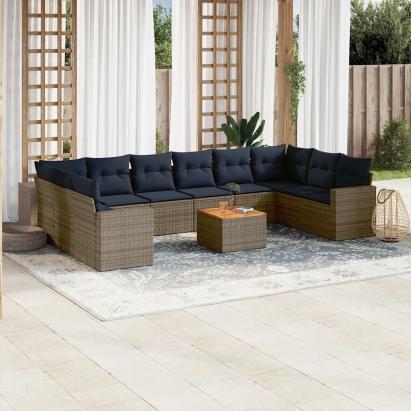 Set canapele de grădină cu perne, 11 piese, gri, poliratan GartenMobel Dekor