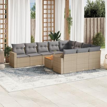 Set canapele de grădină, 11 piese, cu perne, bej, poliratan GartenMobel Dekor