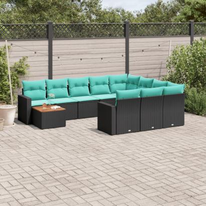 Set canapele de grădină cu perne, 11 piese, negru, poliratan GartenMobel Dekor