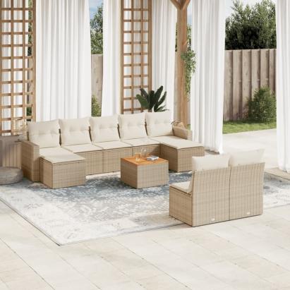 Set canapele de grădină cu perne, 10 piese, bej, poliratan GartenMobel Dekor