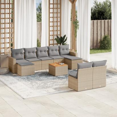 Set canapele de grădină, 10 piese, cu perne, bej, poliratan GartenMobel Dekor