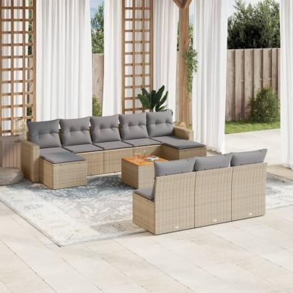 Set canapele de grădină, 11 piese, cu perne, bej, poliratan GartenMobel Dekor