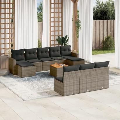 Set canapele de grădină cu perne, 11 piese, gri, poliratan GartenMobel Dekor