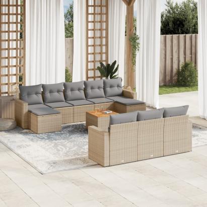 Set canapele de grădină, 11 piese, cu perne, bej, poliratan GartenMobel Dekor