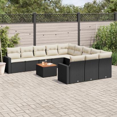 Set canapele de grădină, 12 piese, cu perne, negru, poliratan GartenMobel Dekor