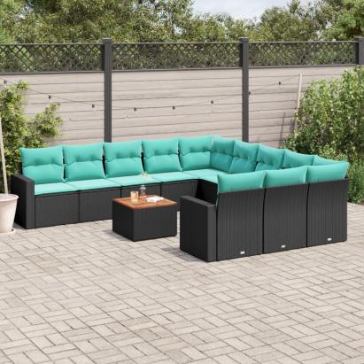 Set mobilier de grădină cu perne, 12 piese, negru, poliratan GartenMobel Dekor