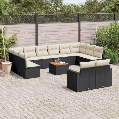 Set mobilier de grădină cu perne, 13 piese, negru, poliratan GartenMobel Dekor