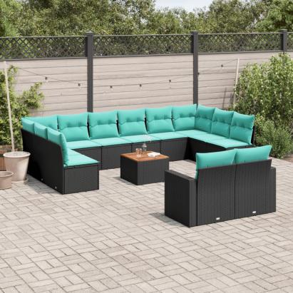Set mobilier de grădină cu perne, 13 piese, negru, poliratan GartenMobel Dekor