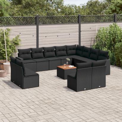 Set mobilier de grădină cu perne, 13 piese, negru, poliratan GartenMobel Dekor