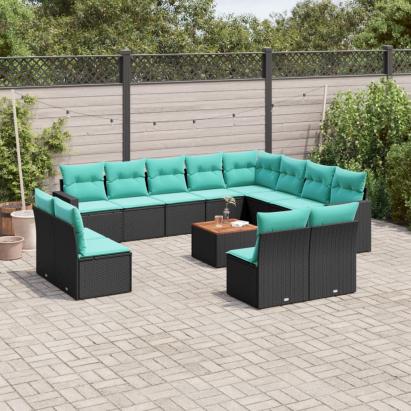 Set mobilier de grădină cu perne, 13 piese, negru, poliratan GartenMobel Dekor