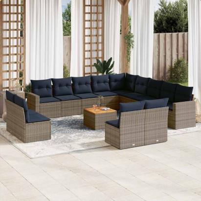 Set mobilier de grădină cu perne, 14 piese, gri, poliratan GartenMobel Dekor