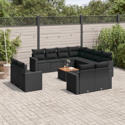Set canapele de grădină, 12 piese, cu perne, negru, poliratan GartenMobel Dekor