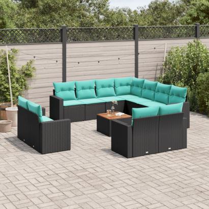 Set mobilier de grădină cu perne, 12 piese, negru, poliratan GartenMobel Dekor
