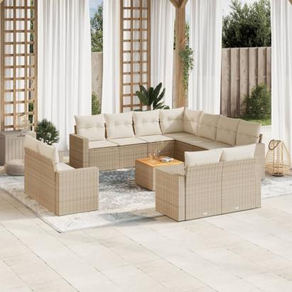 Set canapele de grădină cu perne, 12 piese, bej, poliratan GartenMobel Dekor