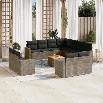 Set canapea de grădină cu perne, 12 piese, gri, poliratan GartenMobel Dekor