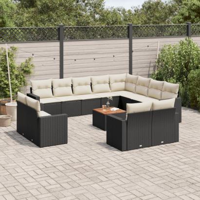 Set mobilier de grădină cu perne, 13 piese, negru, poliratan GartenMobel Dekor