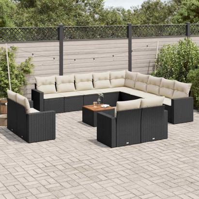 Set mobilier de grădină cu perne, 14 piese, negru, poliratan GartenMobel Dekor