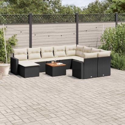 Set canapele de grădină cu perne, 11 piese, negru, poliratan GartenMobel Dekor