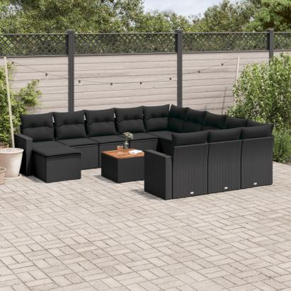 Set mobilier de grădină cu perne, 13 piese, negru, poliratan GartenMobel Dekor