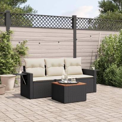 Set mobilier de grădină cu perne, 4 piese, negru, poliratan GartenMobel Dekor