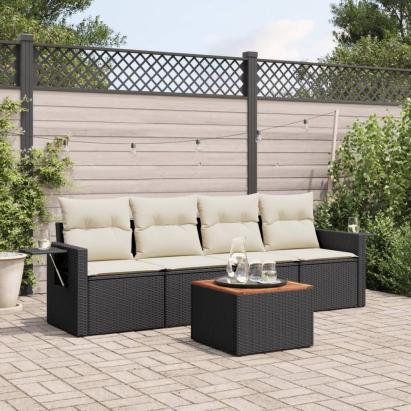 Set mobilier de grădină cu perne, 5 piese, negru, poliratan GartenMobel Dekor
