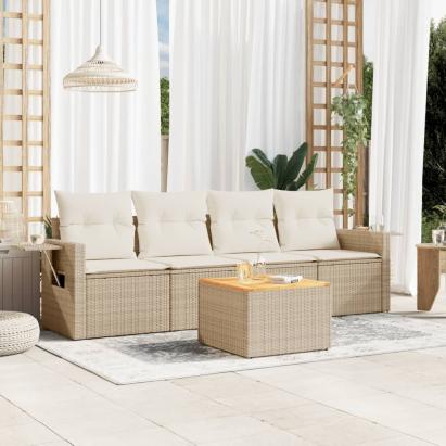 Set canapele de grădină cu perne, 5 piese, bej, poliratan GartenMobel Dekor