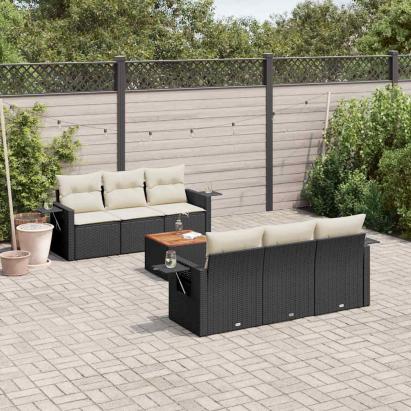 Set canapele de grădină cu perne, 7 piese, negru, poliratan GartenMobel Dekor