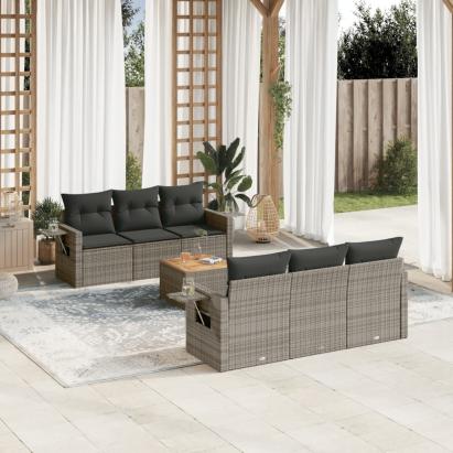 Set canapele de grădină, 7 piese, cu perne, gri, poliratan GartenMobel Dekor