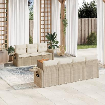 Set canapele de grădină, 8 piese, cu perne, bej, poliratan GartenMobel Dekor