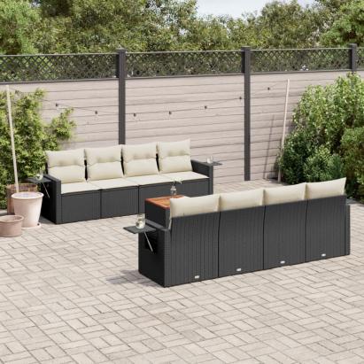 Set mobilier de grădină cu perne, 9 piese, negru, poliratan GartenMobel Dekor