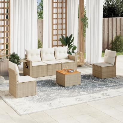 Set canapele de grădină cu perne, 6 piese, bej, poliratan GartenMobel Dekor