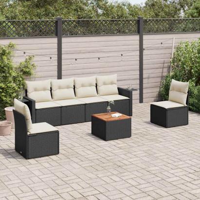 Set canapele de grădină cu perne, 7 piese, negru, poliratan GartenMobel Dekor