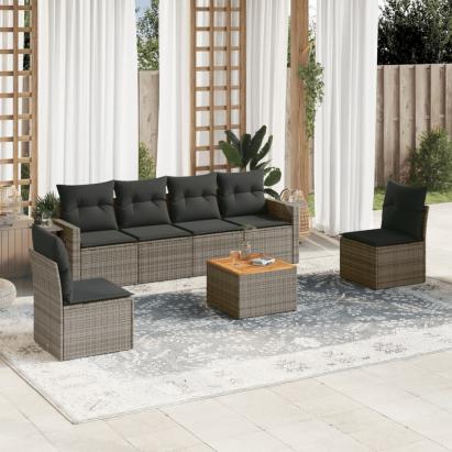 Set canapele de grădină, 7 piese, cu perne, gri, poliratan GartenMobel Dekor