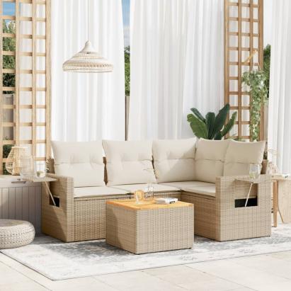 Set canapele de grădină cu perne, 5 piese, bej, poliratan GartenMobel Dekor