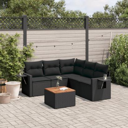 Set mobilier de grădină cu perne, 6 piese, negru, poliratan GartenMobel Dekor