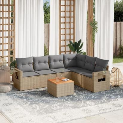 Set canapele de grădină, 7 piese, cu perne, bej, poliratan GartenMobel Dekor