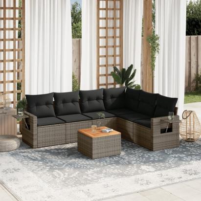 Set canapele de grădină, 7 piese, cu perne, gri, poliratan GartenMobel Dekor