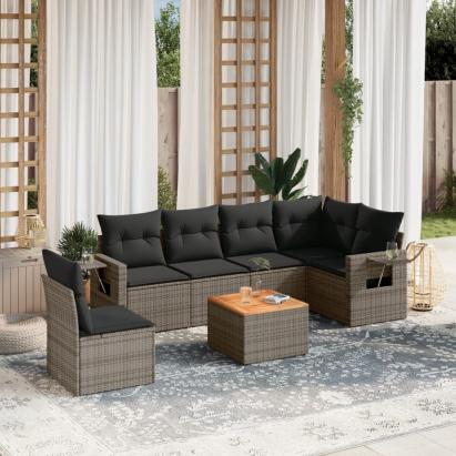 Set canapele de grădină, 7 piese, cu perne, gri, poliratan GartenMobel Dekor