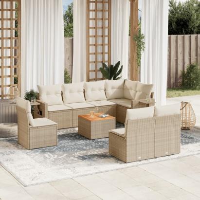Set canapele de grădină, 9 piese, cu perne, bej, poliratan GartenMobel Dekor