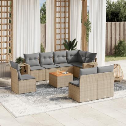 Set canapele de grădină, 9 piese, cu perne, bej, poliratan GartenMobel Dekor