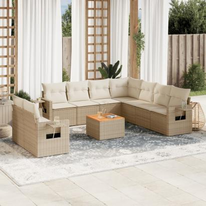 Set canapele de grădină cu perne, 10 piese, bej, poliratan GartenMobel Dekor