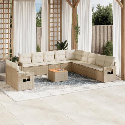 Set canapele de grădină cu perne, 12 piese, bej, poliratan GartenMobel Dekor