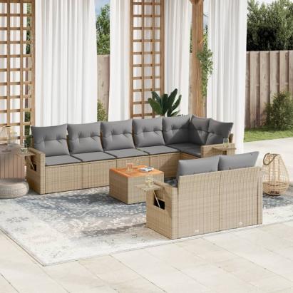 Set canapele de grădină, 9 piese, cu perne, bej, poliratan GartenMobel Dekor