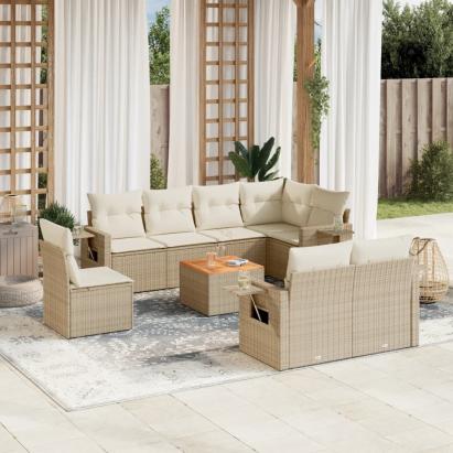 Set canapele de grădină, 9 piese, cu perne, bej, poliratan GartenMobel Dekor